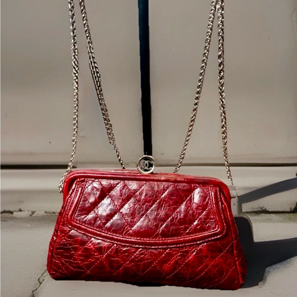 Chanel CC Red Quilted Leather Runway Collection Clutch Crossbody Bag w COA Rare